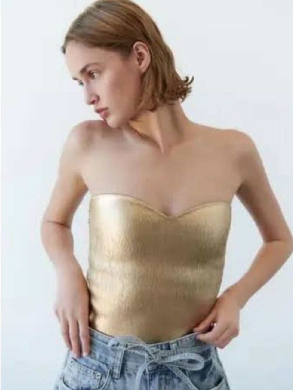 Zara Gold Strapless Bustier Camisole